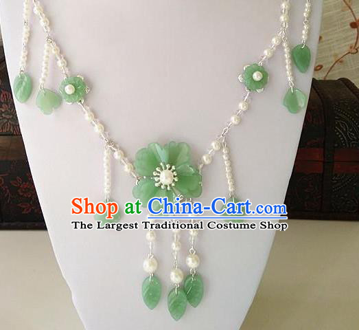 Top Grade Chinese Wedding Accessories Green Flowers Hanfu Necklace for Women