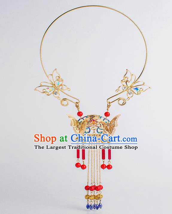 Top Grade Chinese Bride Wedding Accessories Golden Blueing Necklace for Women