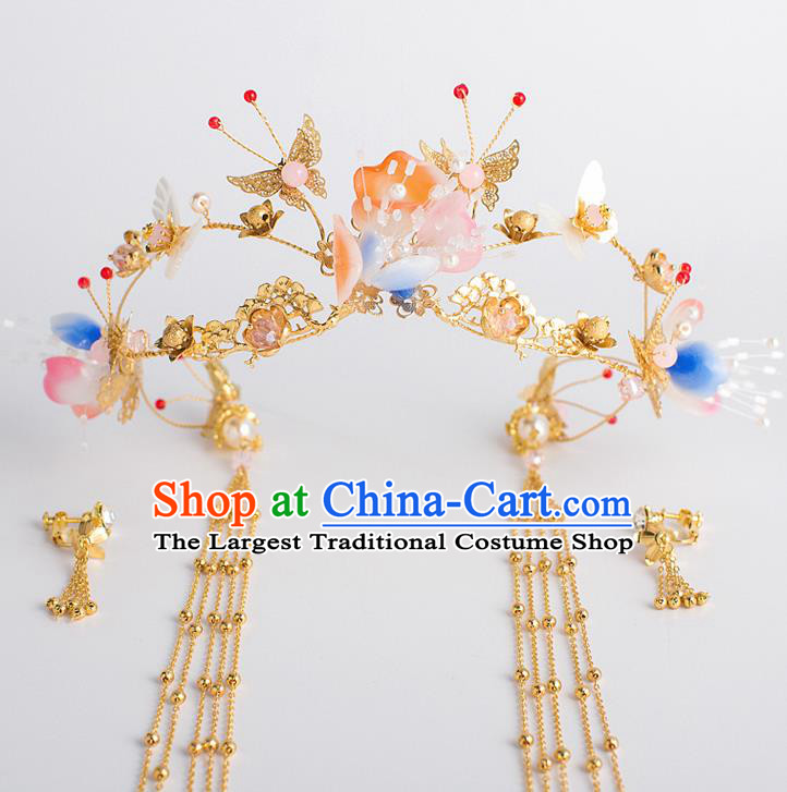 Chinese Traditional Wedding Bride Butterfly Phoenix Coronet Ancient Hair Accessories Hairpins for Women