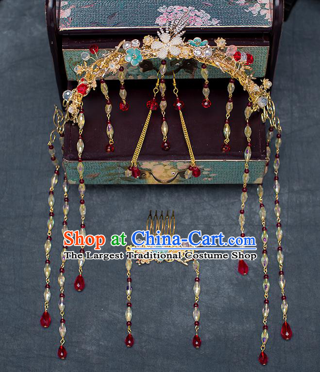 Chinese Traditional Wedding Bride Hair Accessories Ancient Phoenix Coronet Hairpins for Women