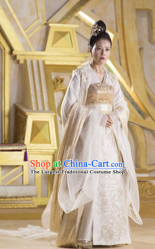 The Honey Sank Like Frost Ashes of Love Chinese Ancient Queen Hanfu Dress Costumes and Headpiece for Women