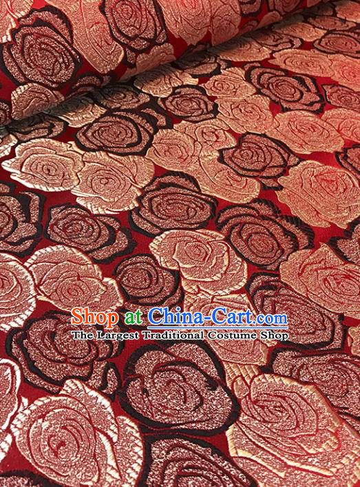 Asian Chinese Traditional Palace Rose Pattern Wine Red Brocade Fabric Silk Fabric Chinese Fabric Material