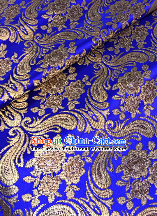 Asian Chinese Royalblue Brocade Traditional Peony Pattern Fabric Silk Fabric Chinese Fabric Material