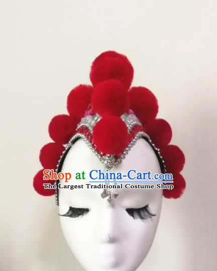 Chinese Traditional Folk Dance Hair Accessories Classical Dance Red Headwear for Women