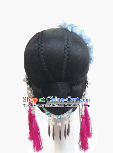 Chinese Traditional Classical Dance Hair Accessories Folk Dance Headwear and Wigs for Women
