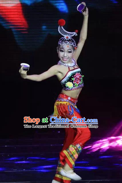 Chinese Traditional Folk Dance Costume Classical Dance Ethnic Clothing for Kids