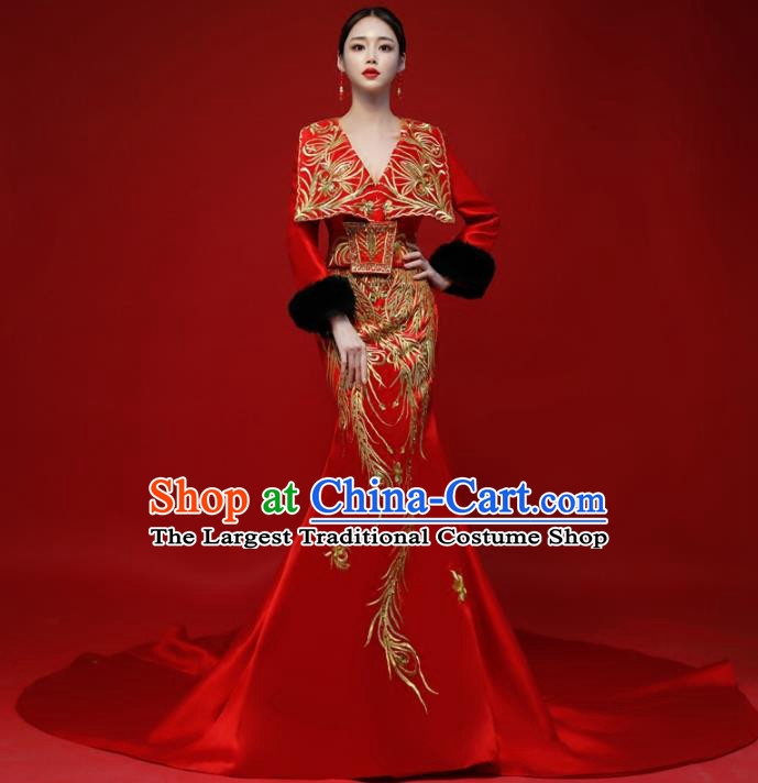 Top Grade Catwalks Red Trailing Full Dress Compere Chorus Costume for Women