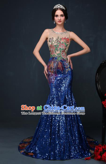 Chinese Traditional Compere Royalblue Full Dress Chorus Costume for Women