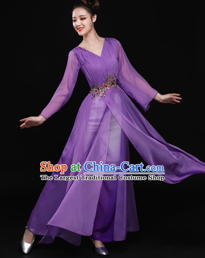 Chinese Traditional Classical Dance Purple Clothing Folk Dance Umbrella Dance Costume for Women