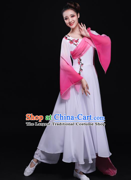 Chinese Traditional Classical Dance White Dress Umbrella Dance Costume for Women