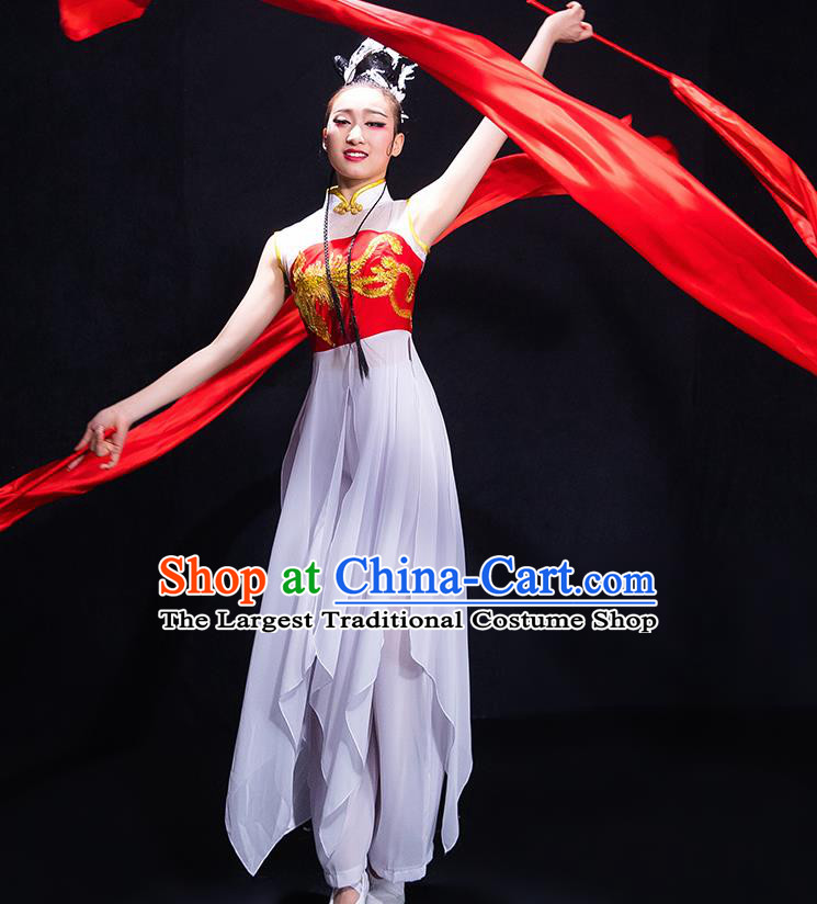 Chinese Traditional Classical Fan Dance White Dress Umbrella Dance Costume for Women