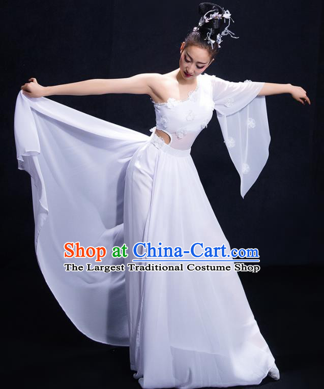 Chinese Traditional Umbrella Dance White Dress Classical Dance Costume for Women