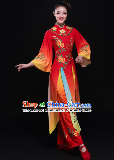 Chinese Traditional Classical Fan Dance Red Dress Umbrella Dance Costume for Women