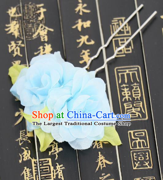 Chinese Traditional Hair Accessories Ancient Tang Dynasty Blue Peony Hairpins for Women