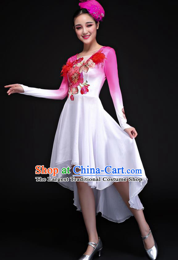 Professional Chorus Costumes Modern Dance Folk Dance Compere Pink Dress for Women