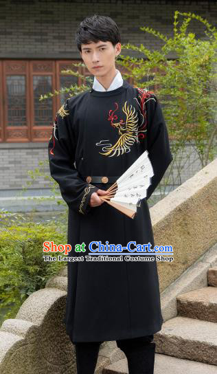 Chinese Traditional Ming Dynasty Swordsman Costume Ancient Embroidered Black Robe for Men