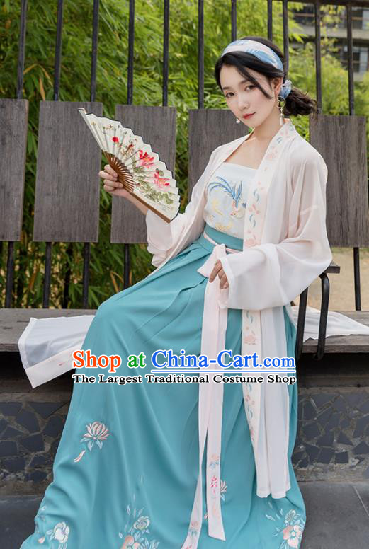 Chinese Traditional Song Dynasty Costume Ancient Young Lady Embroidered Hanfu Dress for Women