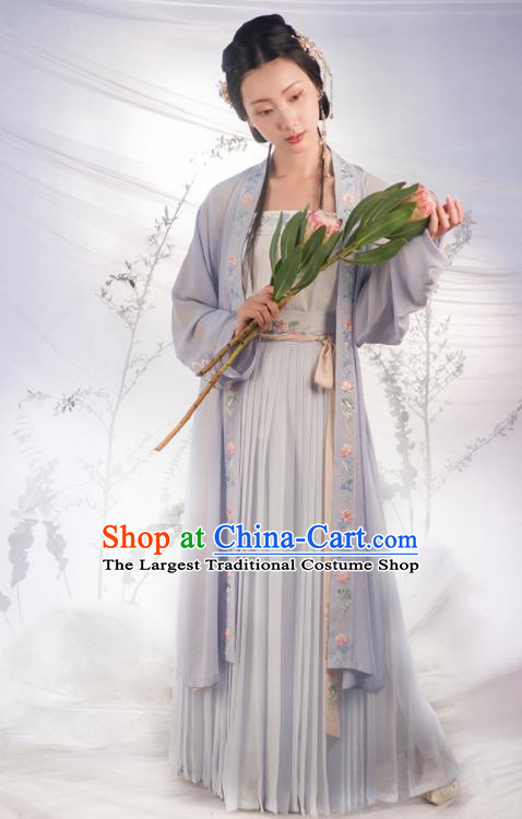 Traditional Chinese Song Dynasty Purple Costumes Ancient Fairy Embroidered Hanfu Dress for Women