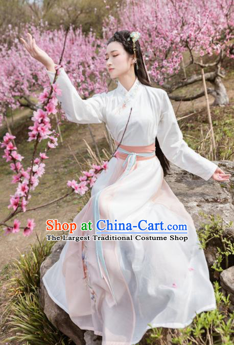 Traditional Chinese Ming Dynasty Young Lady Costumes Ancient Embroidered Hanfu Dress for Women