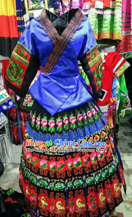 Chinese Traditional Miao Minority Dance Embroidered Blue Costumes for Women