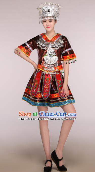 Traditional Chinese Miao Minority Dance Embroidered Costumes and Headwear for Women