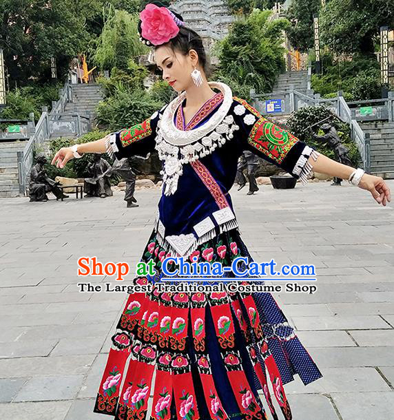 Traditional Chinese Miao Minority Embroidered Costumes and Headwear for Women