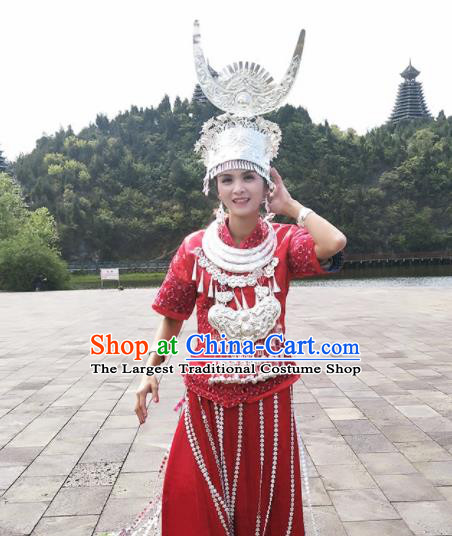 Traditional Chinese Miao Nationality Dance Clothing Hmong Ethnic Minority Costumes and Headwear