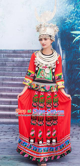 Traditional Chinese Miao Nationality Dance Clothing Hmong Ethnic Minority Costumes and Headwear