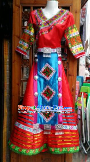 Traditional Chinese Miao Minority Wedding Costumes Hmong Embroidered Dress for Women