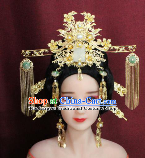 Chinese Ancient Princess Hair Accessories Palace Lady Jade Phoenix Coronet Hairpins for Women