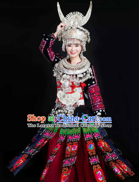 Traditional Chinese Miao Minority Wedding Embroidered Costumes and Headpiece for Women