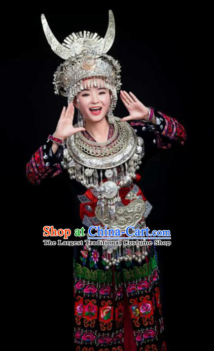 Traditional Chinese Miao Nationality Dance Clothing Hmong Ethnic Minority Costumes and Headwear