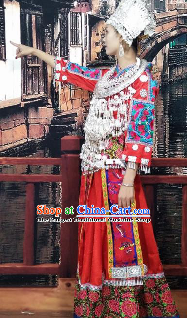 Traditional Chinese Miao Nationality Dance Clothing Hmong Ethnic Minority Costumes and Headwear