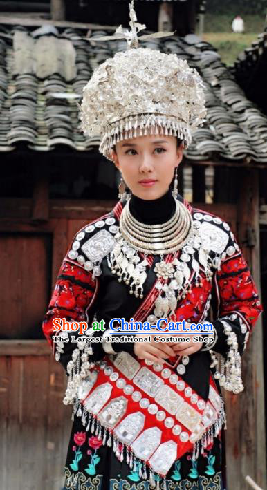Traditional Chinese Miao Nationality Dance Clothing Hmong Ethnic Minority Costumes and Headwear