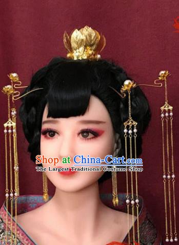 Chinese Traditional Handmade Hair Accessories Lotus Hair Coronet Tassel Hairpins for Women