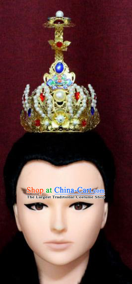Chinese Traditional Swordsman Hair Accessories Ancient Han Dynasty Prince Golden Hairdo Crown for Men