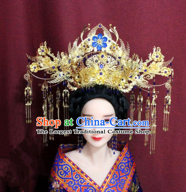 Chinese Ancient Ming Dynasty Empress Hair Accessories Cloisonne Phoenix Coronet Hairpins for Women