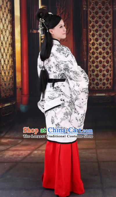 Chinese Ancient Palace Lady Hanfu Han Dynasty Imperial Concubine Queen Embroidered Historical Costumes