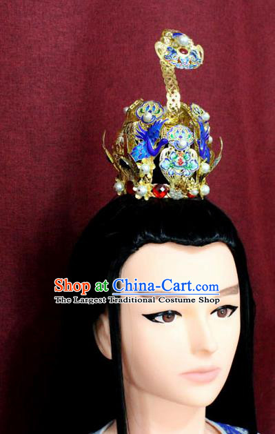Chinese Traditional Tang Dynasty Swordsman Cloisonne Hairdo Crown Ancient Prince Hair Accessories for Men