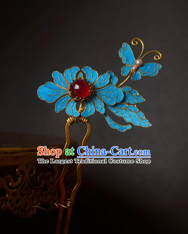 Chinese Handmade Princess Blueing Chrysanthemum Hairpins Ancient Hair Accessories for Women