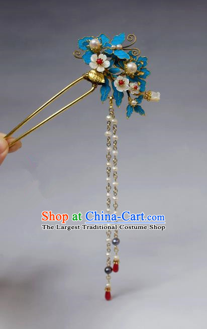 Chinese Ancient Qing Dynasty Palace Hair Accessories Handmade Tian-Tsui Butterfly Tassel Hairpins for Women