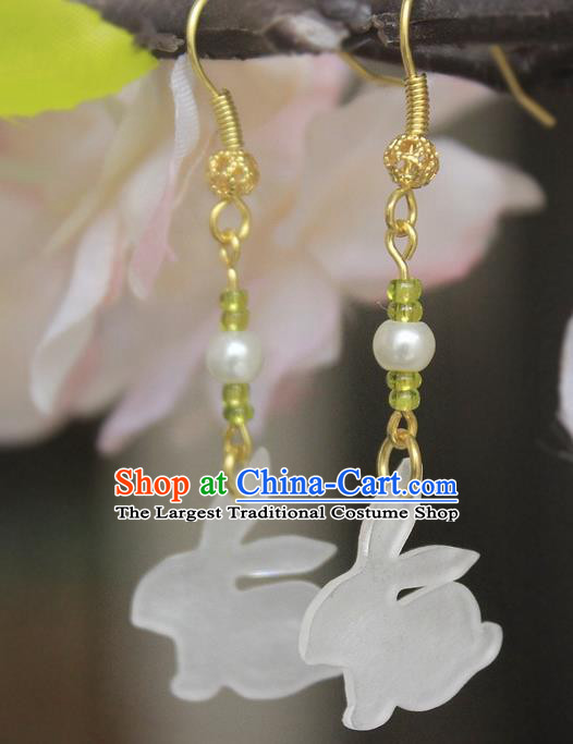 Asian Chinese Traditional Jewelry Accessories Jade Rabbit Earrings for Women