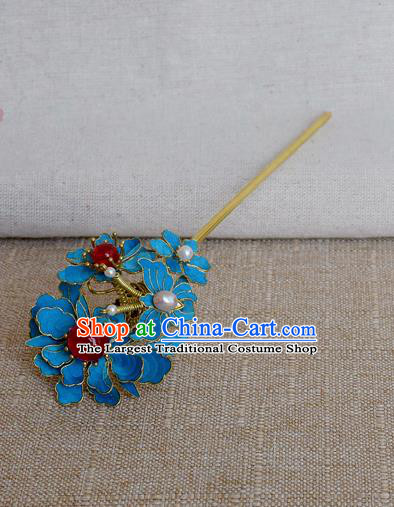 Chinese Handmade Qing Dynasty Palace Hairpins Hair Accessories Ancient Hanfu Blueing Hair Clip for Women