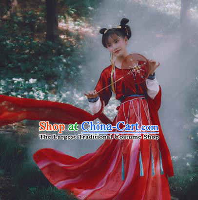Chinese Ancient Red Hanfu Dress Tang Dynasty Nobility Lady Embroidered Costumes for Women