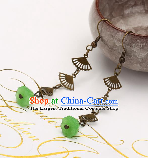 Asian Chinese Traditional Jewelry Accessories Hanfu Green Lotus Seedpod Earrings for Women