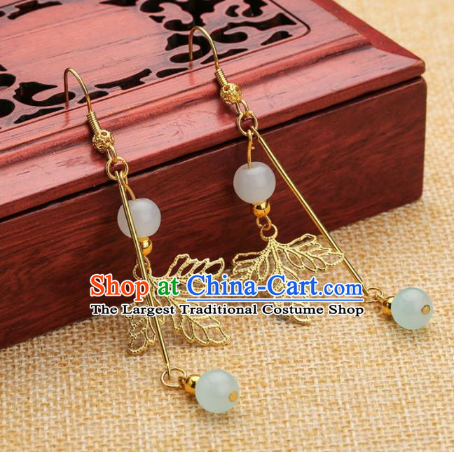 Asian Chinese Traditional Jewelry Accessories Hanfu Golden Leaf Earrings for Women