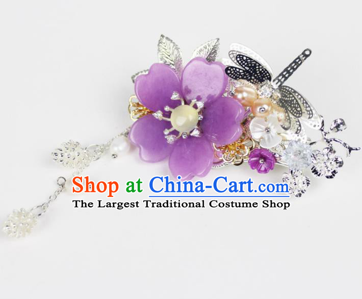 Chinese Ancient Handmade Palace Hairpins Hair Accessories Purple Flower Hair Claws for Women