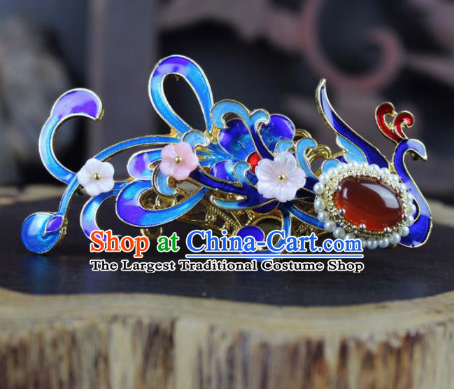 Chinese Ancient Handmade Palace Hanfu Hairpins Hair Accessories Blueing Phoenix Hair Comb for Women