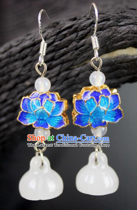 Top Grade Chinese Jewelry Accessories Wedding Hanfu Blueing Lotus Earrings for Women