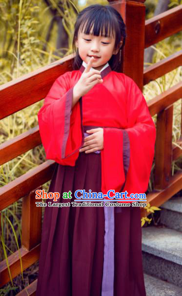 Chinese Ancient Palace Lady Hanfu Han Dynasty Imperial Concubine Queen Embroidered Costumes for Kids